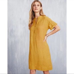 Eileen Fisher Marigold 100% Organic Linen Mandarin Collar Dress / SZ L